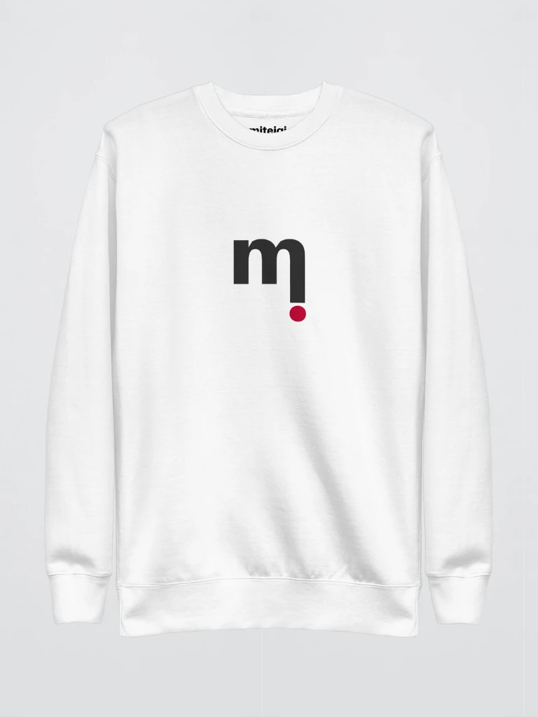 Genflex genderful gender neutral unisex Men’s man mens Women’s woman womens Petite-, tall-, plus-, size mi Shopify Playlist Crewneck long sleeves with dropped shoulders band hem cuffs and trim round o-neck Sweatshirts in white with miteigi branded logo