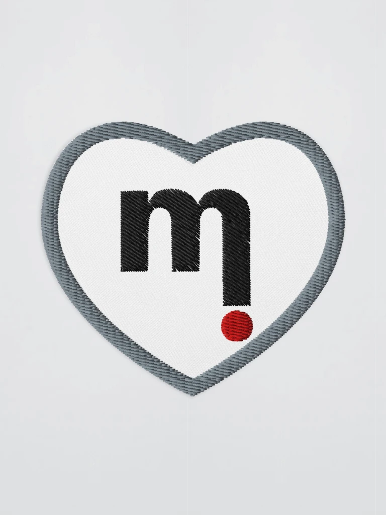 mi Playlist Embroidered Patch miteigi logo branded embroidery love heart patches in white with multi color