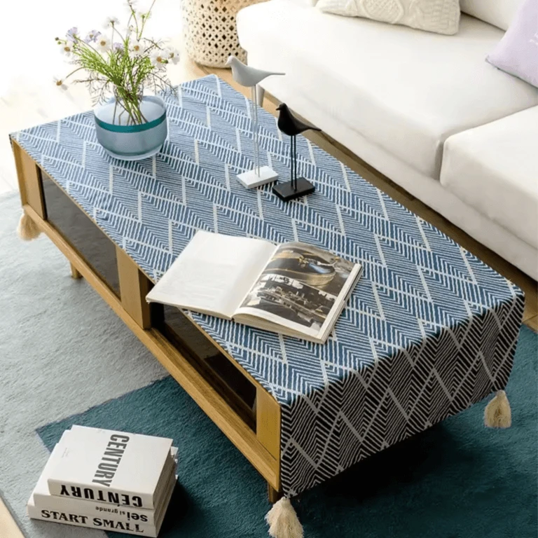 Japanese Coffee table tablecloth cloth art cotton linen thick desk living room table cloth TV cabinet cover towel linen in blue