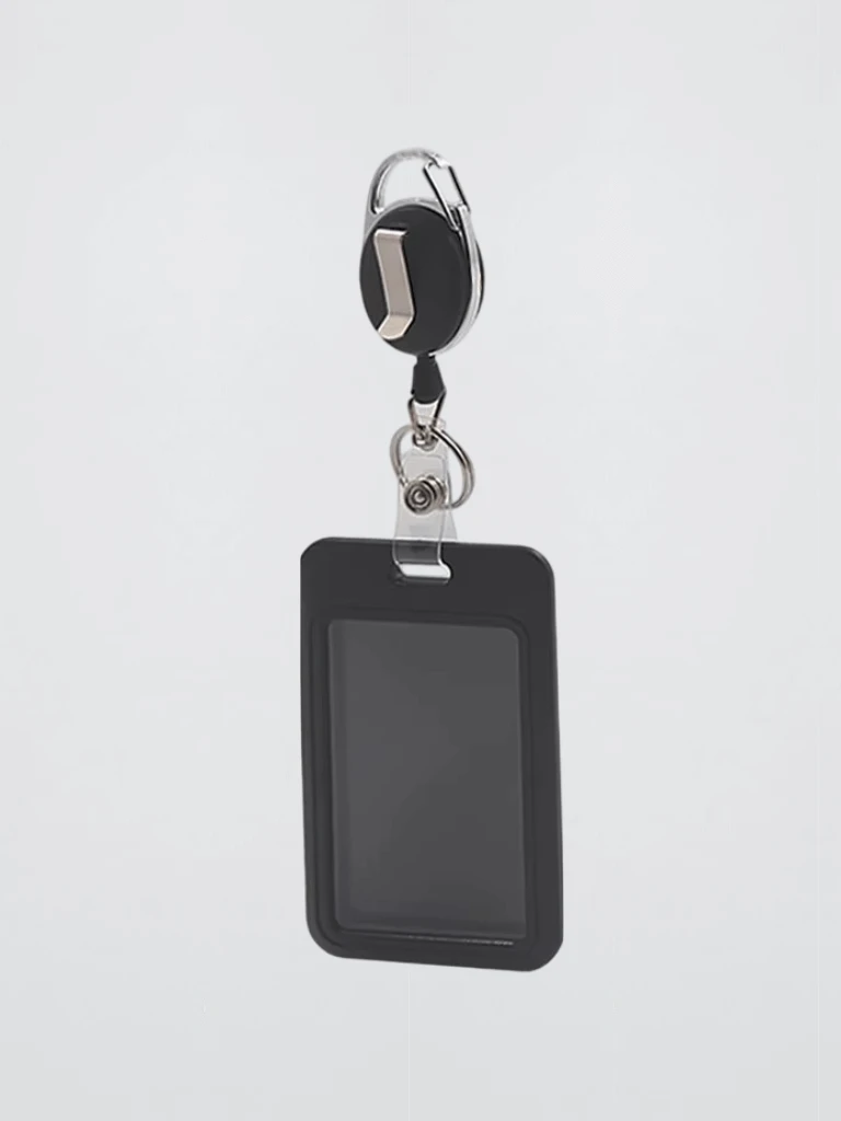 High end retractable company office ID black work card holder, student meal card holders in black