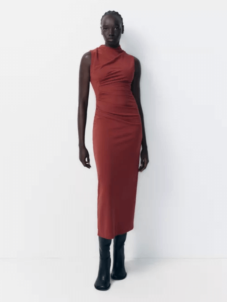 Spring Women's woman womens petite-, tall-, plus-, size Long Knitted Vest sleeveless Stand mandarin Collar H-Line Polyester Fiber Commute wfh office party wear ruched midi dresses in red