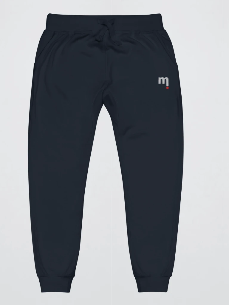 Genflex gender neutral Genderful Unisex anywear Men’s man mens Women’s woman womens petite-, tall-, plus-, size Fleece everyday use relaxed fit elasticated high rise waist with drawcords drawstring, back right side patch pocket  and tapered full leg activewear running jogging pants Sportswear Joggers sweatpants with mi logo in dark navy blazer blue