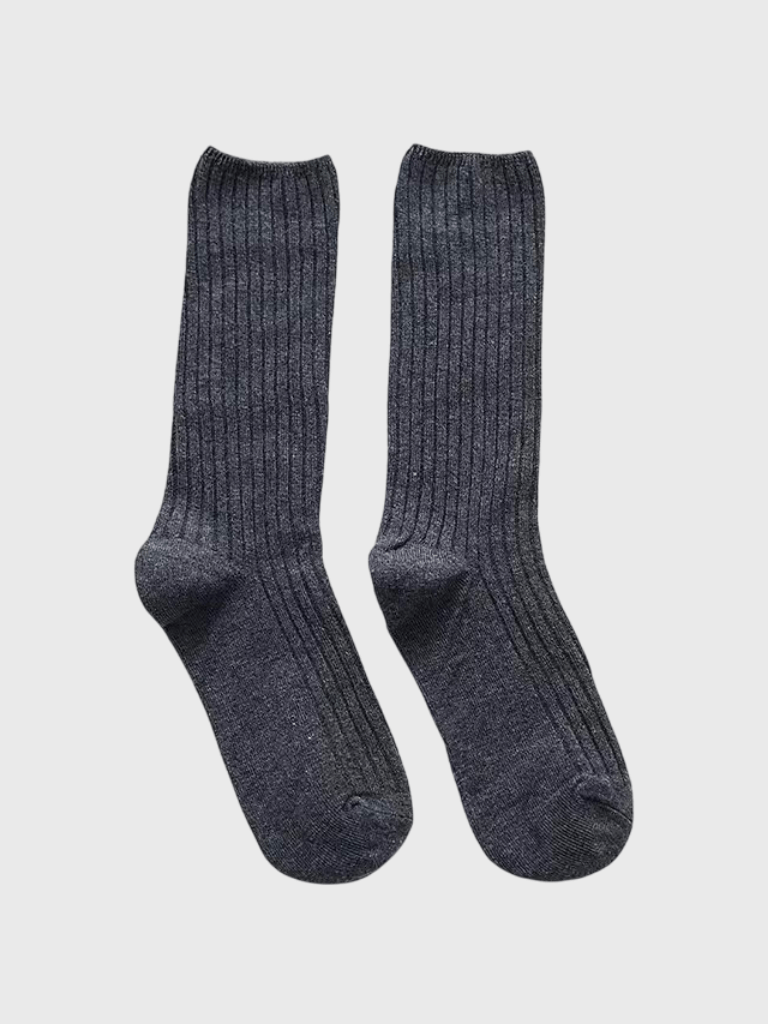 Women‘s woman womens 1 Pair Japanese Retro ribbed Cotton Autumn Winter Knitting Solid Color Long mid-calf Korean Student Girls Stockings Loose Crew Socks (1-Pair) in dark Gray grey