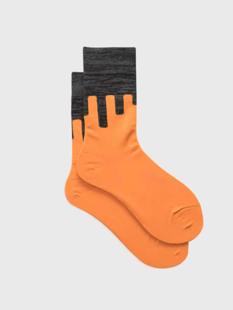 Genflex gender neutral unisex Men’s man mens Women’s woman womens Couples 1 Pair Cotton Spring Autumn Fall Winter multi color-block pattern Colorful EUR37-43 ankle crew socks in orange with charcoal Gray grey accent color