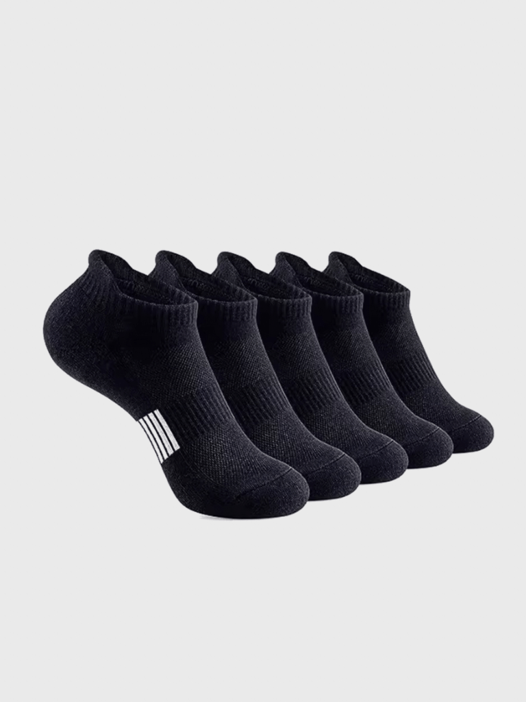 Genflex gender neutral genderful Unisex Men’s man mens Women’s woman womens 5 pairs of plus size mesh breathable running thin Sports fitness activewear flip easy heal lip grab helper aid ankle crew socks In black with white accent 5-Pairs (5-Pack)