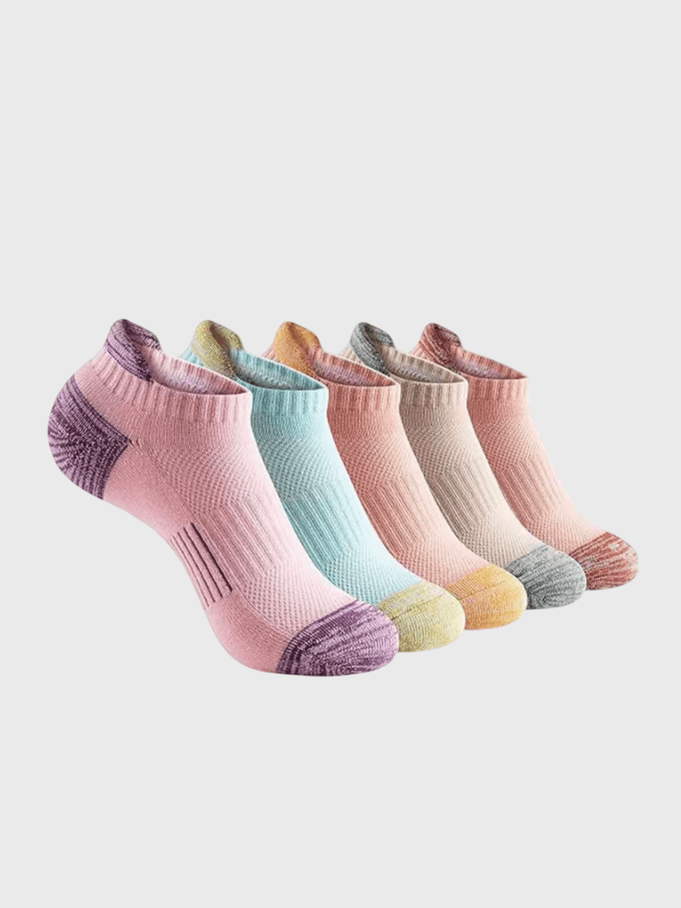 Genflex gender neutral genderful Unisex Men’s man mens Women’s woman womens 5 pairs of plus size mesh breathable running thin Sports fitness activewear flip easy heal lip grab helper aid ankle crew socks In multi-color colour 5-Pairs (5-Pack)