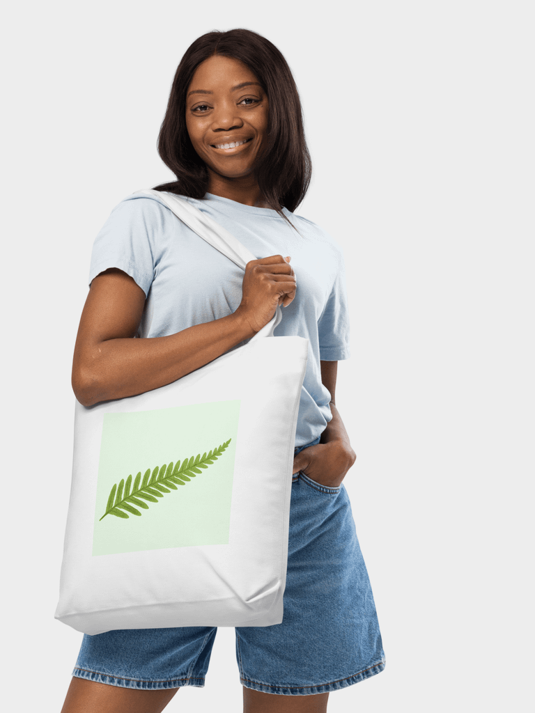 The New Zealand Fern 100% cotton tote bags in white with multi green