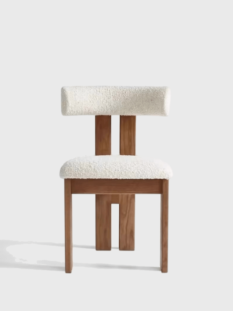 retro Italian home, simple solid wood dining, backrest soft bag dressing, designer model room dining chairs in white
