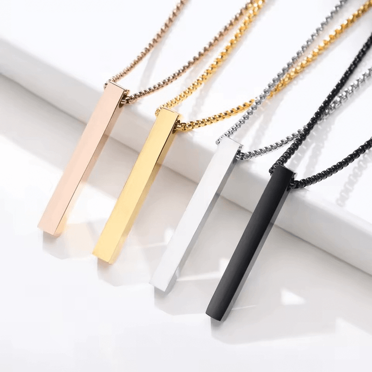 Women’s woman womens Men’s man mens 5mm Pillar Necklace, Stainless Steel 3D Bar Pendant, Minimalist Simple Casual Unisex Neck Collar in Silver, Golden, Black, Rose gold color
