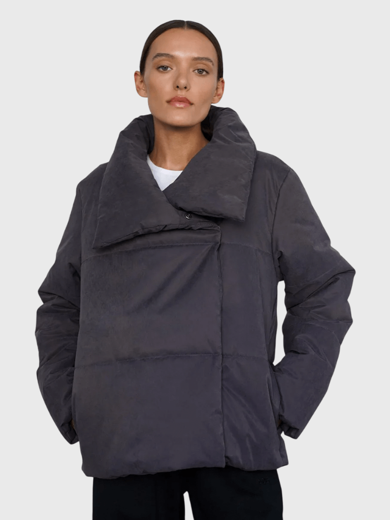 Women’s woman womens High Neck mockneck Solid Casual Chic Commuter Streetwear Warm Thickened long sleeves button-up close slant side pockets Parka Jackets Coats Outwear in Dark Gray grey Outerwear