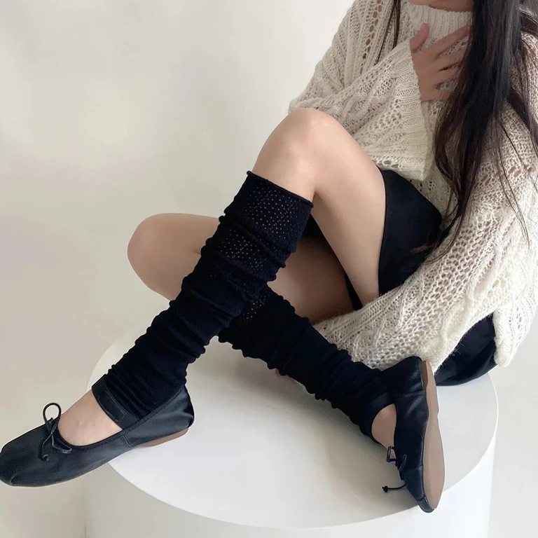 Cotton Leg Warmers black   Women’s Knitted Warm Foot Cover long Knee Socks Y2k Girls Stockings for woman Fall Autumn Winter womens  Korean Style