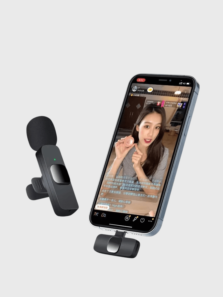 Mini Wireless Lavalier Microphone Audio Recording Replaceable Windproof Wool Microphone-cover for iPhone16 Shoot vlog YouTube in black For IOS, Android, Type-C