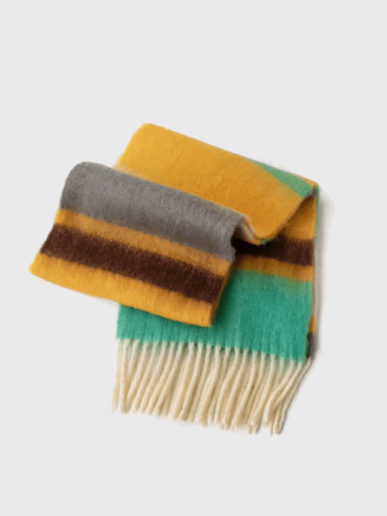Women’s woman womens Men’s man mens Unisex Genflex Gender Neutral Genderfluid Mohair stripes striped Plaid Scarf Premium Quality Women Pashmina Winter Warm Couple Korean Fluffy Shawl Female Shawls Wraps Thick Soft Scarves in yellow, with multicolor