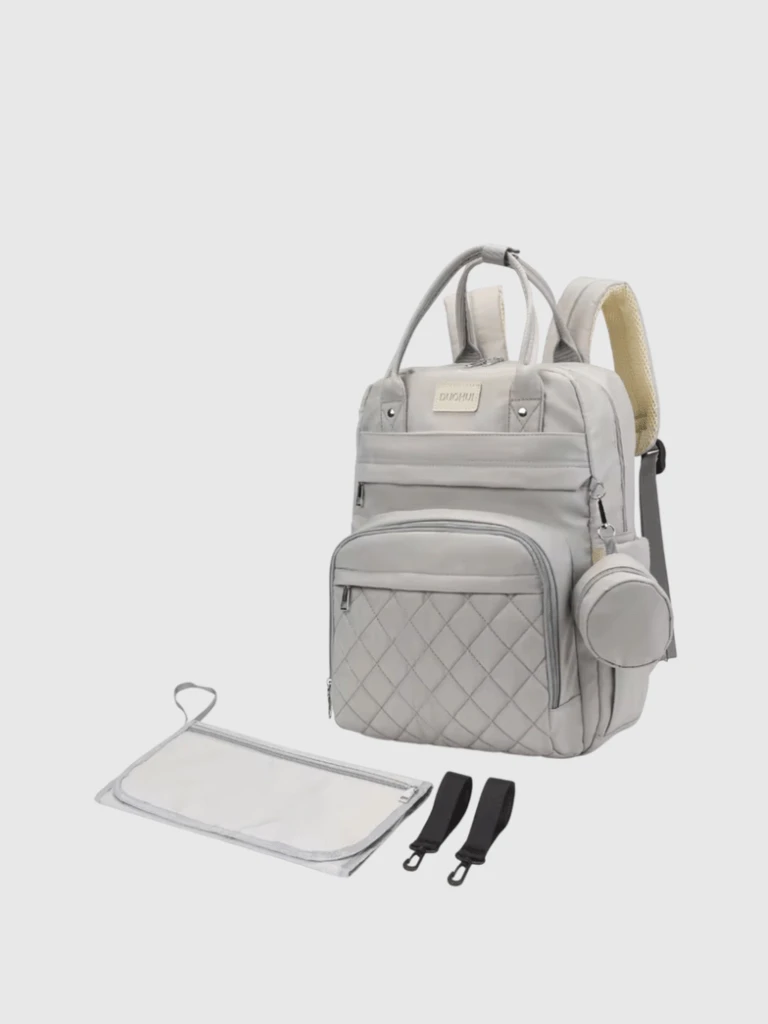 Backpack Diaper Nappy Changing Changer Backpacks with Changing Pads Pacifier Bag Hooks for Stroller Maternity Mom Bag for Baby Accessories Diaper Bag in Light Gray grey