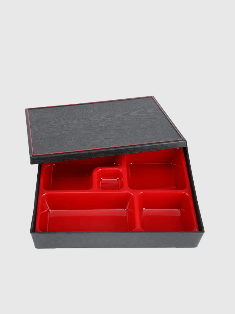 Japanese Wooden Bento Box Food Storage Portable Lunch Food Container Wood Storage Office Picnic Boxes in Black with red