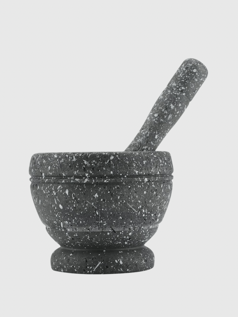 Kitchen Mortar Pestle Set Manual Plastic Garlic Grinder Spices Herbs Grinding Bowl Kitchen preparation gadget accessories Tool in speckled Gray grey
