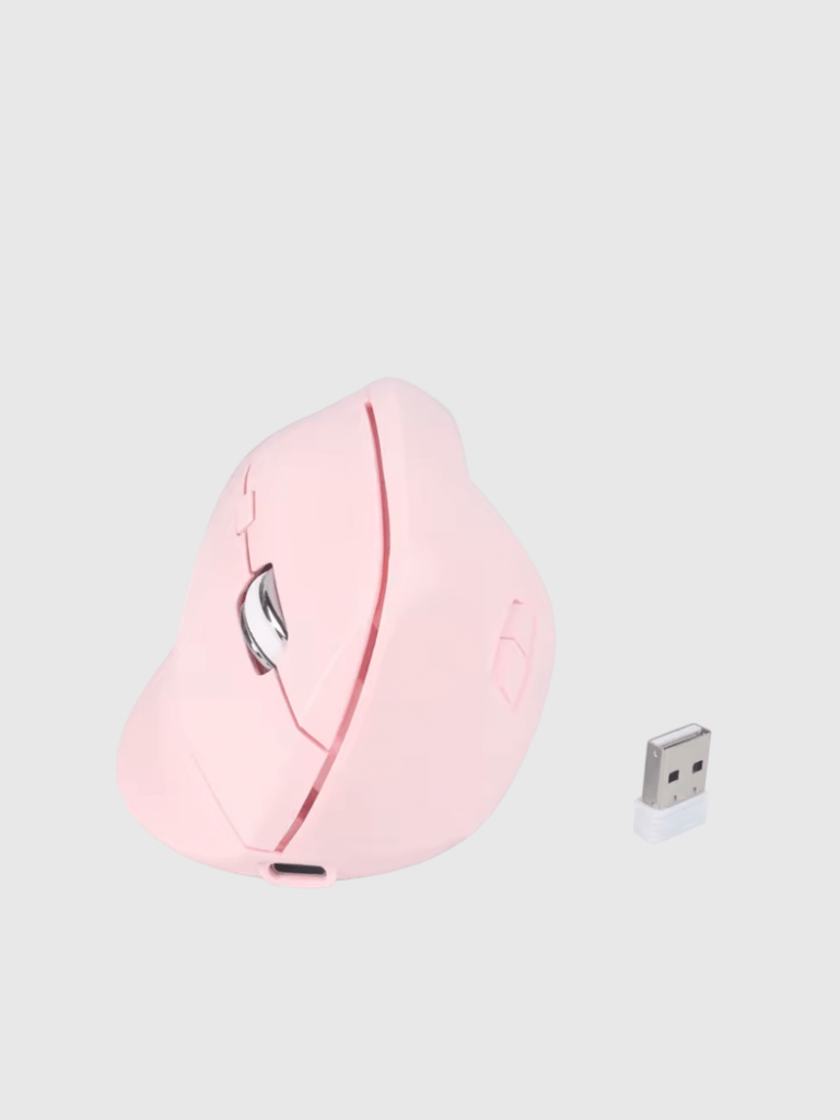 Wireless Vertical Mouse 2.4G Bluetooth dual-mode rechargeable ergonomic low noise button office use mouse with side button controls in pink