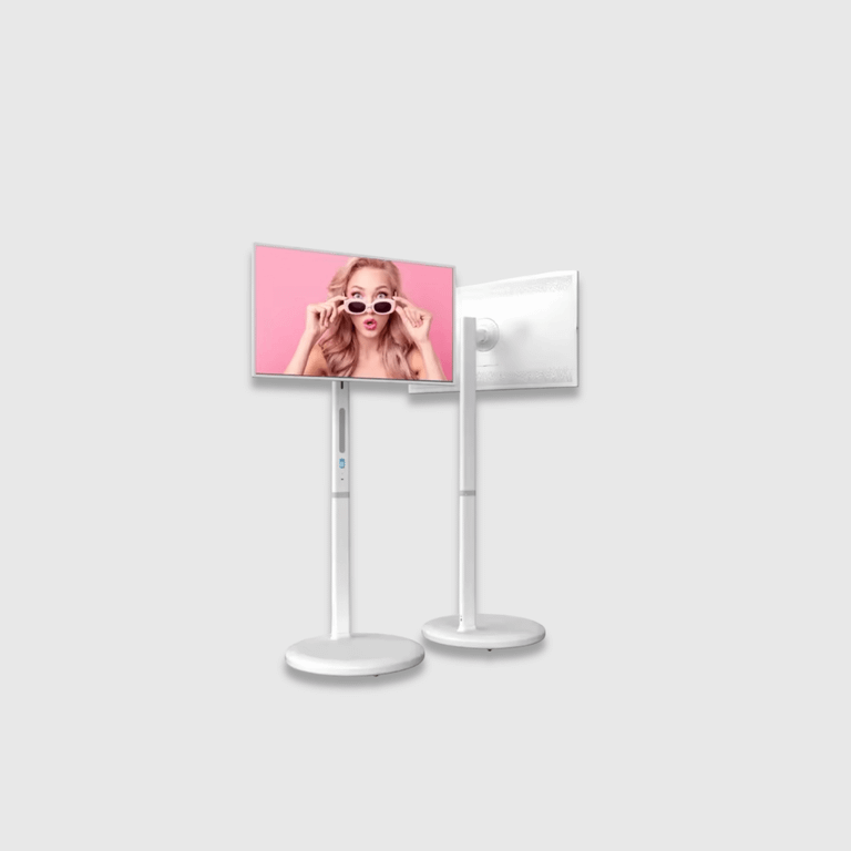 Home Office Work A32 inch 8+128G Android12 smart interact screen built-in battery with usb wifi bluetooth HDMI moveable stand hd touch Lcd tv 32" inch in white