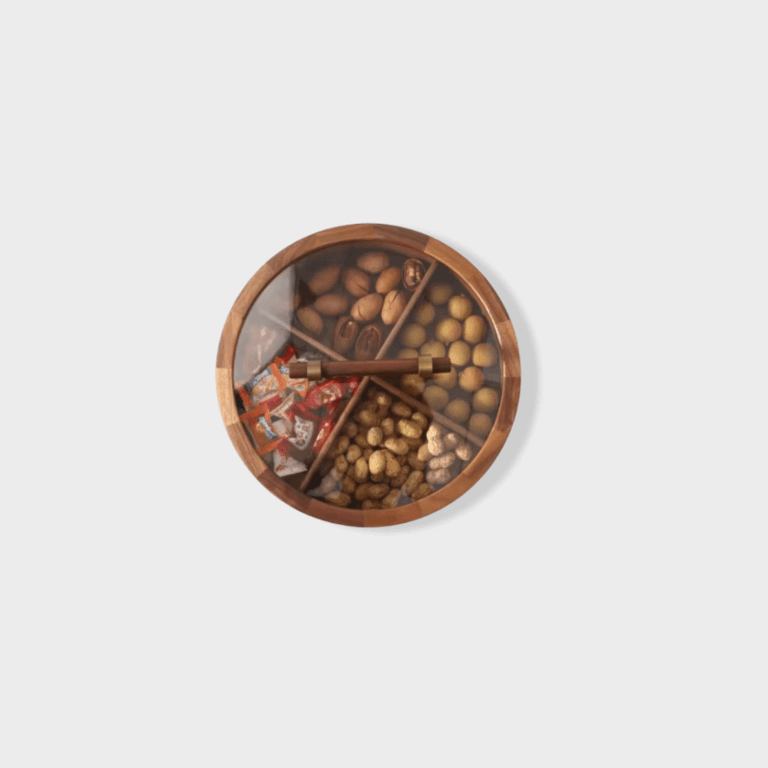 Round North American Black Walnut Fruit Living Room Coffee Table Home High-end Exquisite Lattice Solid Wood Fruits Bowl Box Decoration Cuisine Simple Dining Tableware Breakfast dessert Dinnerware Boxes Bowls in brown solid design with transparent clear glass framed lid