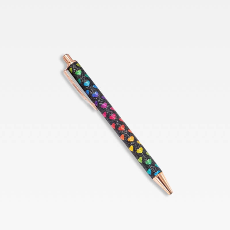Office Home School kawaii cute writing Ballpoint Pen metal Stationery supply Pens in black with multi color love hearts