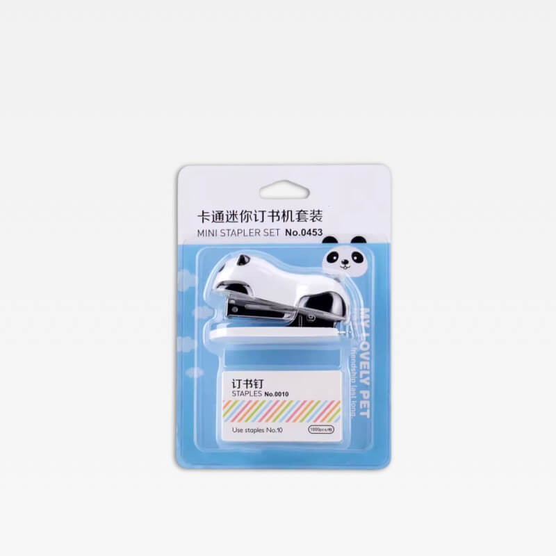 Office school home study room Kawaii Stapler A set of fashionable panda cartoon animal design staples, with 10 mm steel staple clips, work supplies accessories, uniform homework staplers supply accessory in white with black