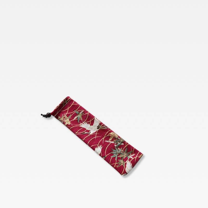 Japanese Cranes chopsticks Cutlery drawcord Flatware Pouch in traditional design with drawstring close Lunch dining accessories closure travel office work lunch bags Accessory in red with multi color