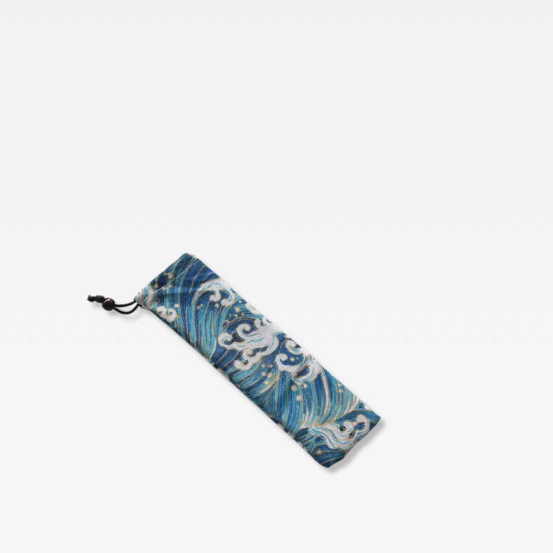 Japanese Hokusai The Great Wave off Kanagawa patterns chopsticks Cutlery drawcord Flatware Pouch in traditional design with drawstring close Lunch dining accessories closure travel office work lunch bags Accessory in white with blue multi color