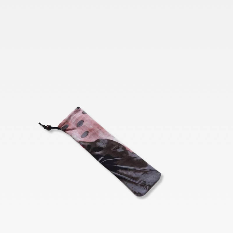Japanese pink poppy floral flower patterns chopsticks Cutlery drawcord Flatware Pouch in traditional design with drawstring close Lunch dining accessories closure travel office work lunch bags Accessory in black with multi color
