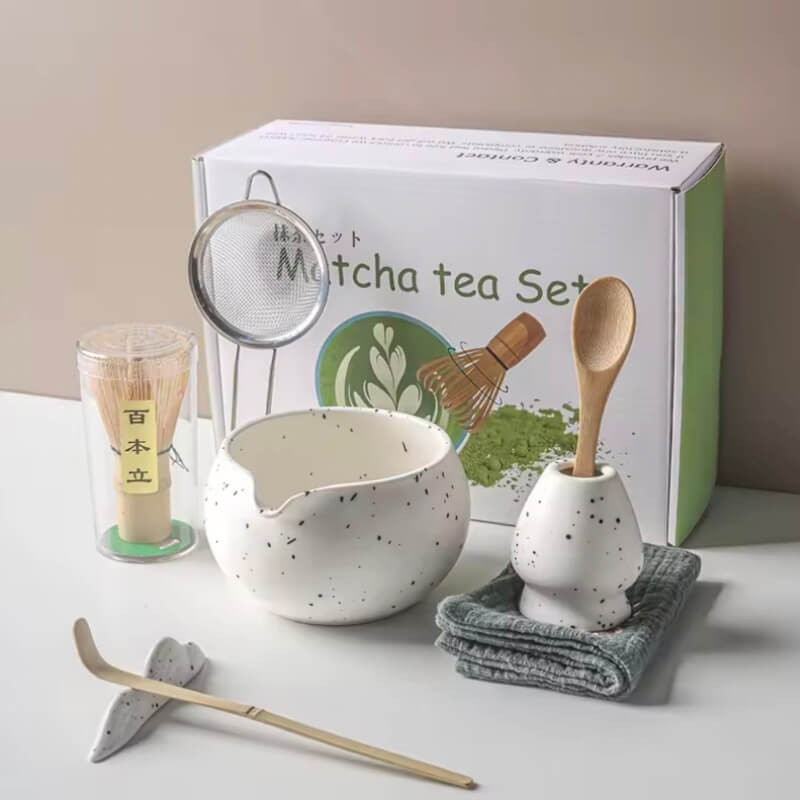 4-8pcs/set Ceramic Matcha Set Tea Bowl Traditional Japanese Tea Making Tools matcha tea-set tea whisk bamboo matcha brush sets in white