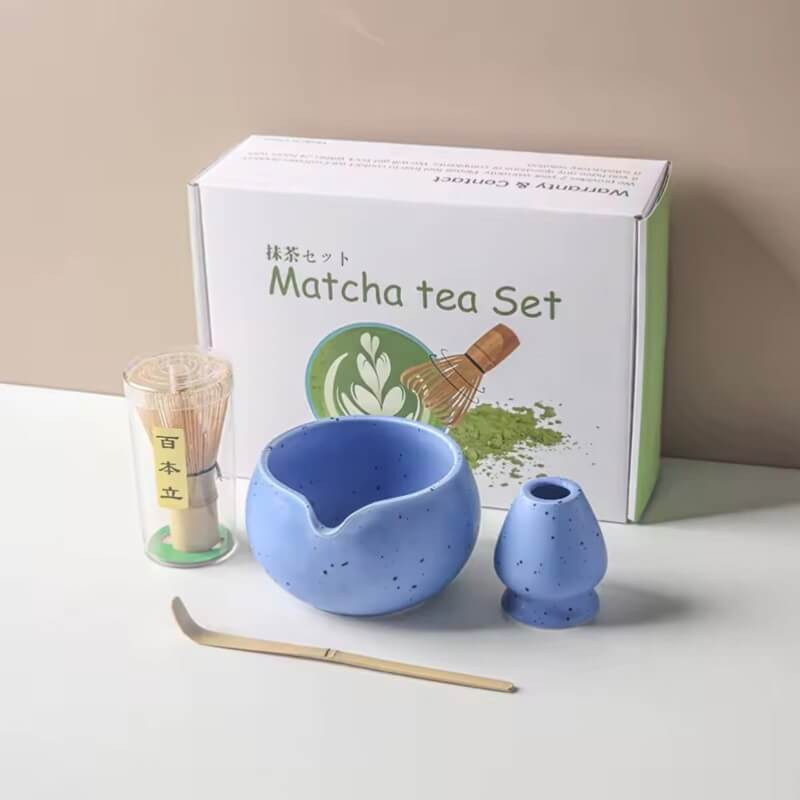 4-8pcs/set Ceramic Matcha Set Tea Bowl Traditional Japanese Tea Making Tools matcha tea-set tea whisk bamboo matcha brush sets in light blue