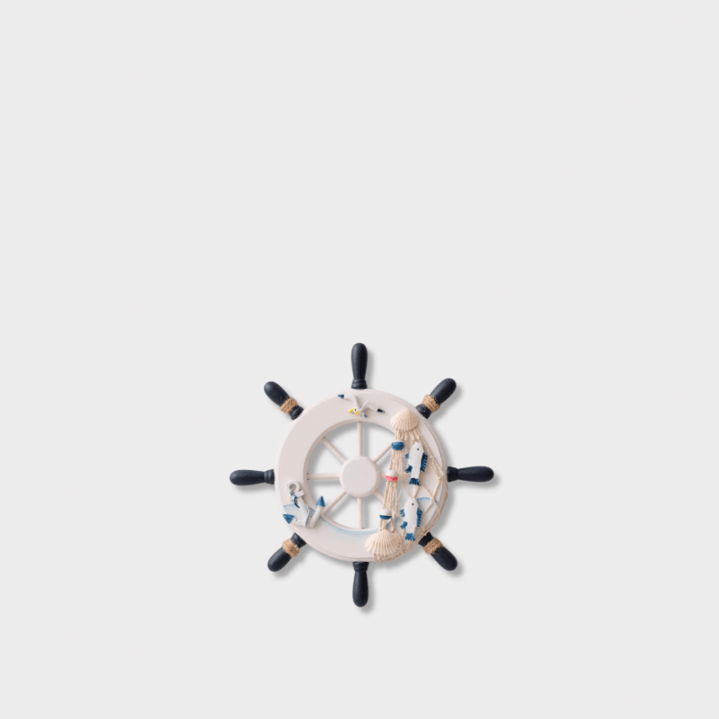 Indoor Outdoor Garden New England USA American Mediterranean Helmsman Nautical Ornament Ships Rudder steering wheel Wall Hanging Wooden Crafts for Home Decoration Beach Seaside Blue White