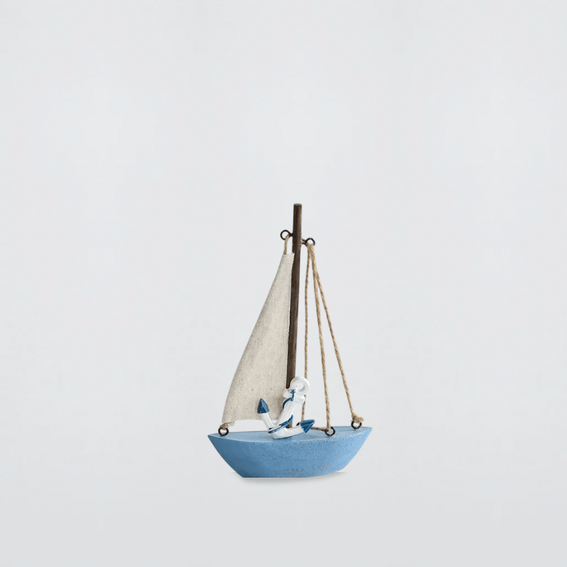 Indoor Outdoor Garden New England USA American Mediterranean Vintage pastel Colored Nautical Themed Wooden sailing Sailboat Boats Model Home Decoration Hotel Room Figurine The Best Gift for Adult Teenagers in blue