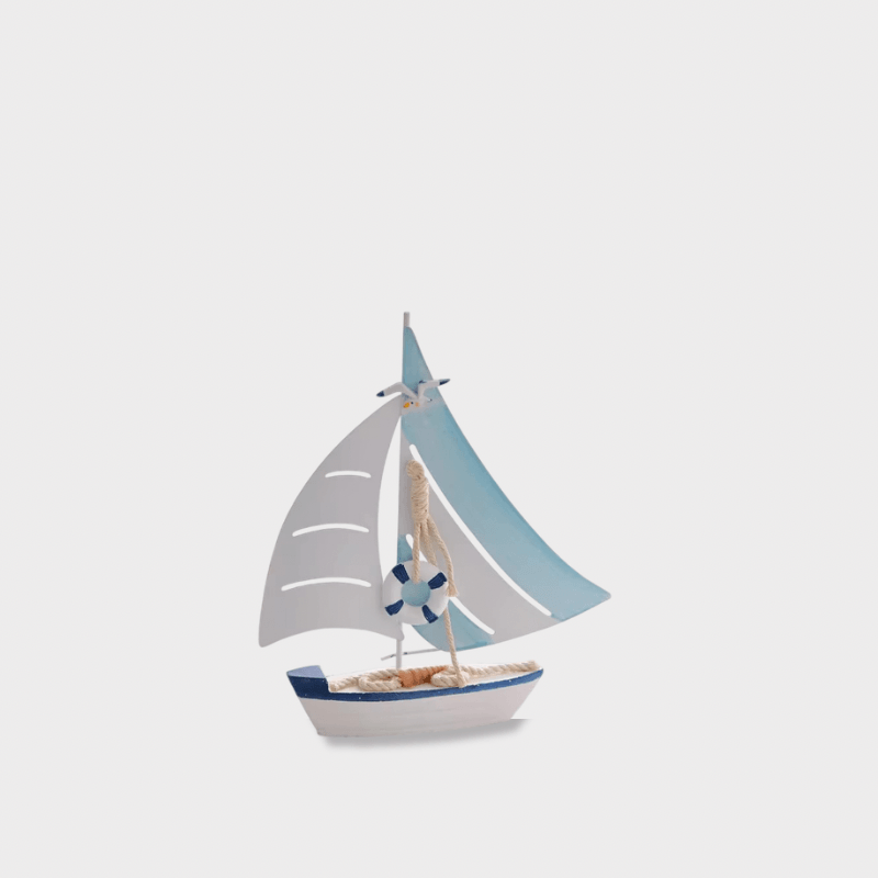 Indoor Outdoor Garden New England USA American Mediterranean pastel Colored Nautical Themed Mini Sailboat Models Wooden Iron Crafts Boat Figurines Home Desk Decor Graduation Home Decoration Hotel Room Figurine The Best Gift for Adult Teenagers in white, with multi color
