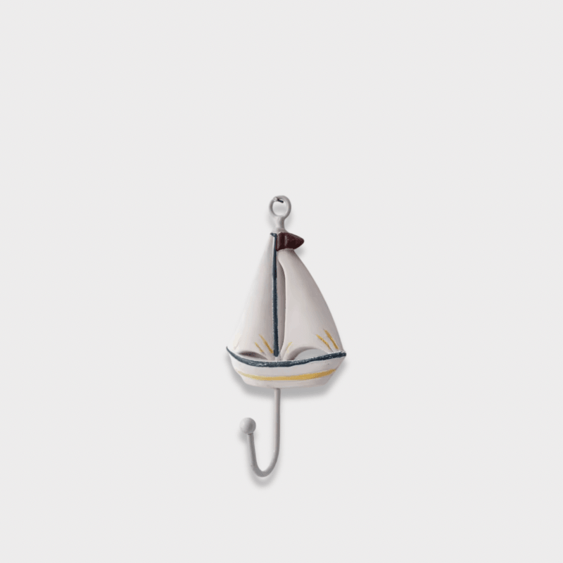 Indoor Outdoor Garden Nautical Themed Entryway reception Home Decorative sailboat Hook Coat Hanger Ocean Decor Key Hanger Hooks in white light blue yellow, multi color