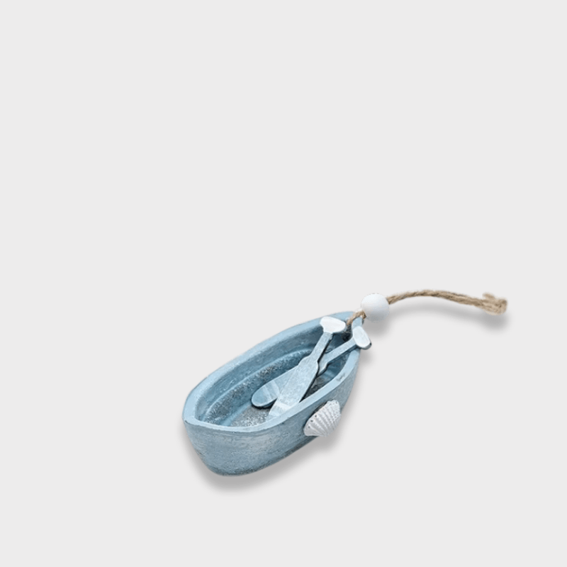 Indoor Outdoor Garden Nautical Themed Entryway reception Wooden Marine Mini Miniature Fishing Rowing Boat Hanging Coastal Beach Pendants for Sea Life Ocean Home Wall Decor Fishnet Ornament decoration Party Gift Office in white with light blue multi color 9.5cm