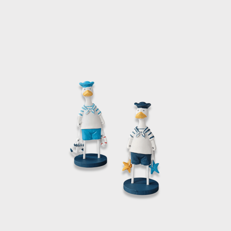 Indoor Outdoor Garden Nautical Themed Entryway reception 2pcs/set Navy cartoon Couple Duck animal design decorative Ornament Creative Resin Ocean Style Animal Handicrafts Home Children's Room Desktop Decor Figurines 2-Piece sets in white blue with multi color