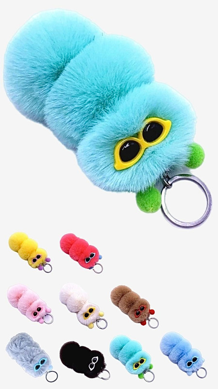 15cm / 6inch Mini Soft Plush Anime Caterpillar Joint Doll for Handbags Decorations for Clothing Handbag Car Keychain Key Ring Plush Keychains Aqua Green, Black, Haze Blue, Khaki, Milk White, Pink, Sky Blue, Watermelon Red, Yellow Caterpillars Trending
