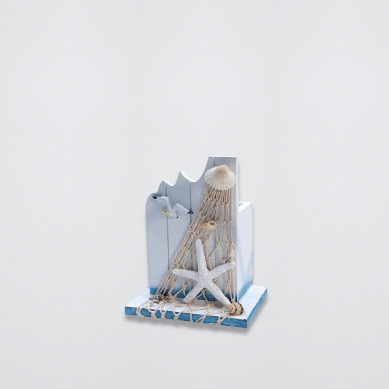 Indoor Outdoor Garden Nautical Themed Mediterranean style Entryway reception Retro Wooden with Starfish Pen Holder Ocean Style Large Capacity Pencil Storage Box Handmade Pens Container home Decor House Room sundries storage ideal for those who love sailing and nautical-art in blue with white multi color