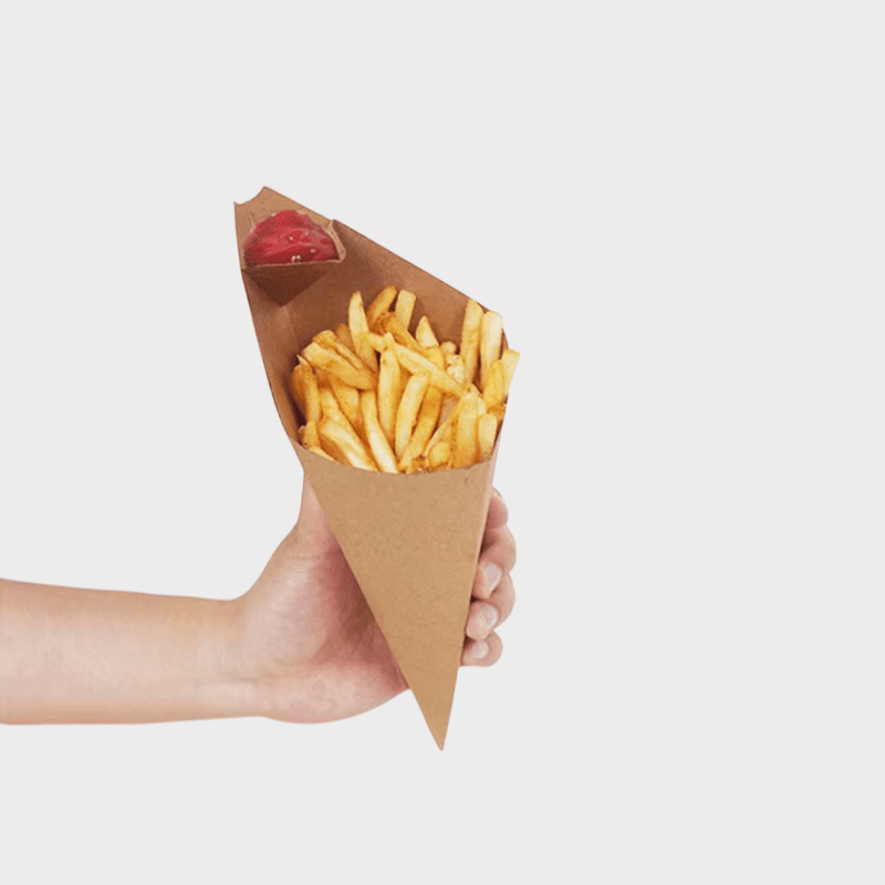 Tabletop & bar 25/50pcs Disposable Paper French Fries snack Bags Holder Cup With Dipping Sauce Deli Cup Paper Cone Snack Cups For Onion Ring Popcorn Serving Pouch Container sundries snacks Tableware Party supplies in natural brown color 25-Piece 50-Piece set supply