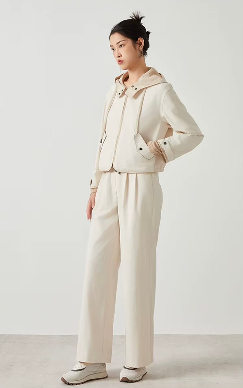 Women’s woman womens petite-, tall-, plus-, size Luxury Clothing Ladies Clothes Cotton long sleeves with drop-shoulders and button cuff,  button flap side pockets drawstring drawcord Hoodies Autumn Short cropped Hooded Jacket Coats in off-white beige cream