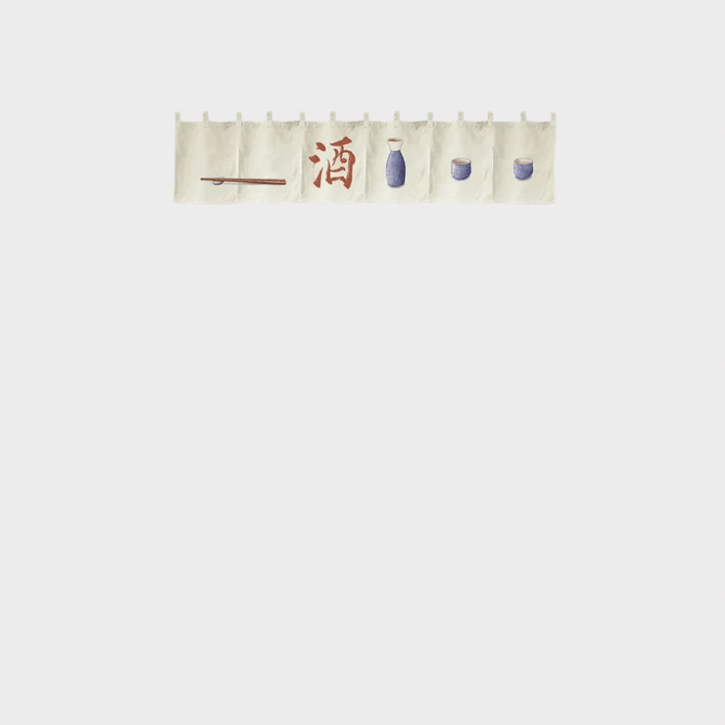 Japanese Horizontal Noren Curtain Sushi Restaurant Door Head Curtain Tavern Curtain Short Grill Barbecue Shop Alcohol Letter print design in white with multi color