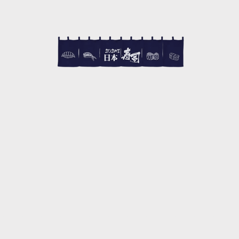 Japanese Horizontal Noren Curtain Sushi Restaurant Door Head Curtain Tavern Curtain Short Grill Barbecue Shop Alcohol Letter print design in deep dark blue with white 6-Piece set