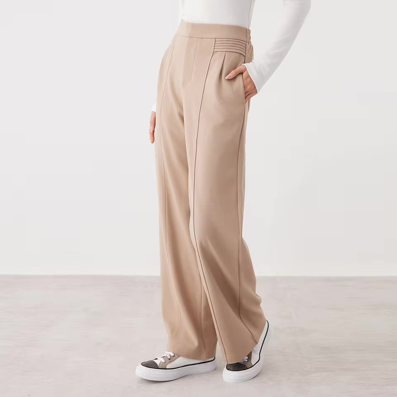 Women’s woman womens petite-, tall-, plus-, size High quality luxury brand women's clothing elasticated waist, button zipper close woolen slant side pockets active sports activewear pants Fitness sweatpants in Khaki light brown