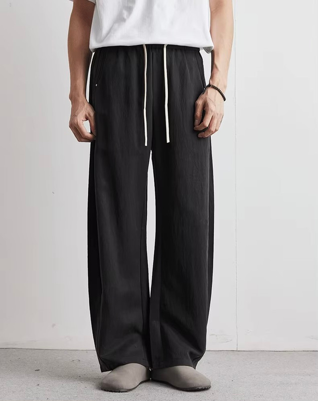 Men’s man mens petite-, tall-, plus-, size Straight Loose Casual Summer Solid Color Outdoor Sports Mid-rise Wide-leg Pants Breathable Thin Trousers in black