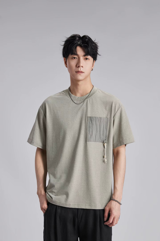 Men’s man mens petite-, tall-, plus-, size Color Block Wave hole hook latch chest Pocket Tee Textured Fabric Loose Drop Shoulder Breathable Casual Short half Sleeves crewneck round O-neck T-Shirt Tops T-Shirts in green