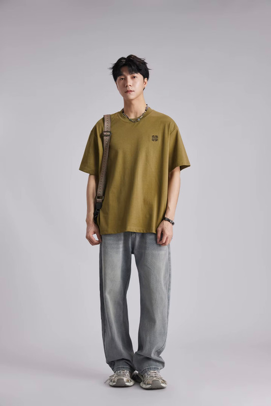 Men’s man mens petite-, tall-, plus-, size Mini graphic animal horse head embroidered Embroidery Color Contrast Summer Crew Neck Loose Soft Breathable Casual Short half Sleeve with drop shoulder crewneck round O-neck T-Shirt Tops T-Shirts in olive green
