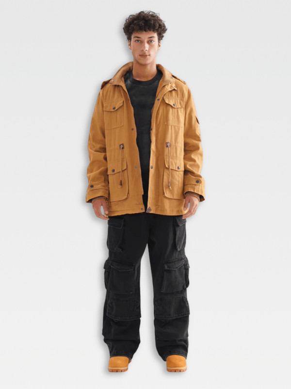 Men’s man mens petite-, tall-, plus-, size Trending Light Travel Trendy Spring Summer Fall Autumn Winter all-season formal office commute workwear hooded pockets zipper close lined Outerwear field coat outdoor camping Outwear Coats in khaki camel color