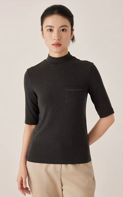 Women’s woman womens petite-, tall-, plus-, size Light Luxury High-Quality Cotton Blend Round O-neck Crewneck Short-half Sleeves with hollow-out cuff Mockneck T-Shirt Pullover Style tops Tees  T-shirts in black