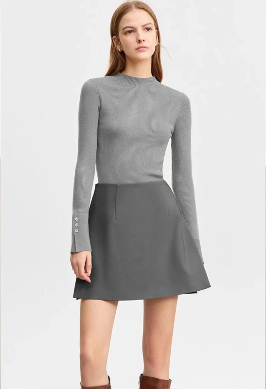 Women’s woman womens petite-, tall-, plus-, size Light Luxury High-quality Elegant Short Winter commute wfh office workwear evening party empire waistline straight cut mini Skirt skirts in Gray grey color