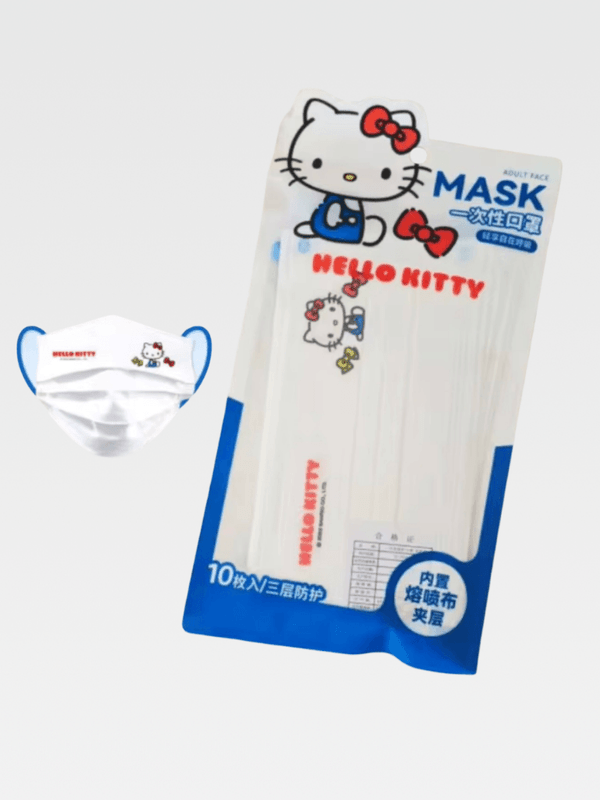 10 pcs Cartoon Anime Japanese Sanrio Hello Kitty Adult Face Mask 10-Piece Kawaii Disposable Dust Protection Safe Breathable Face Decoration Masks in white with multi color